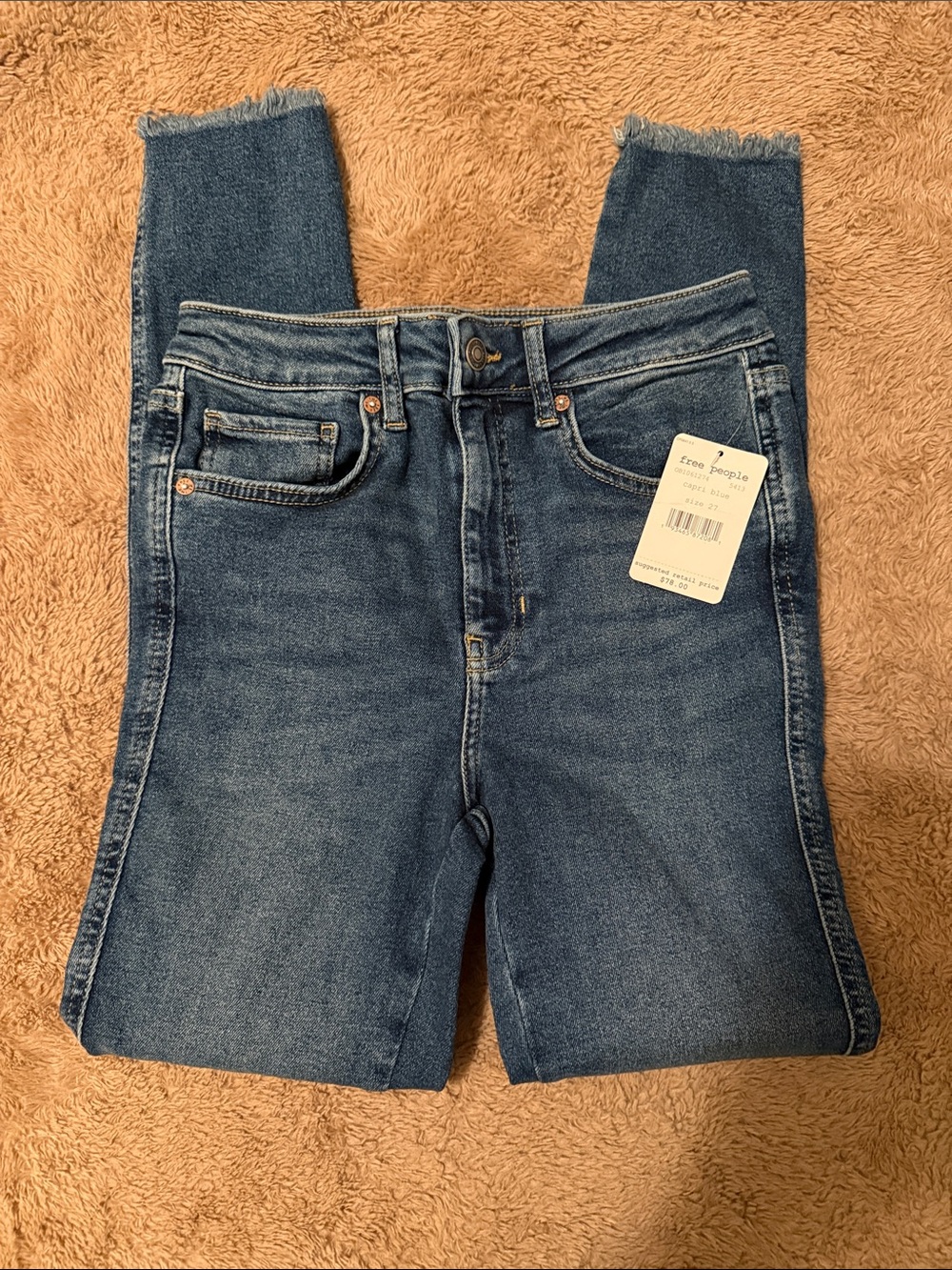 Free People Medium Blue High-Rise Ankle Crop Jeans